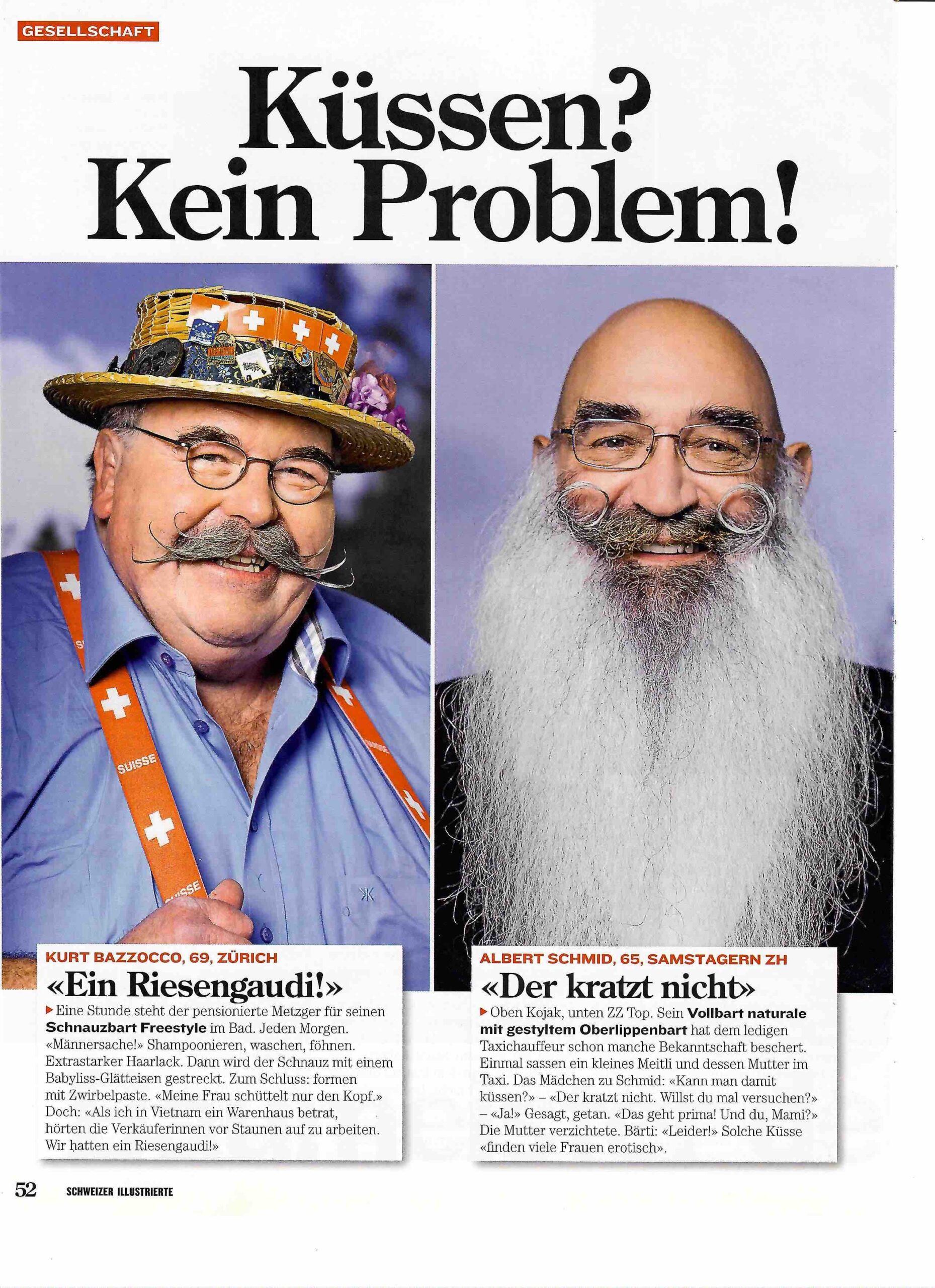 Schweizer Illustrierte Artikel 17. September 2012 mit Kurt Bazzocco (Schnauzbart Frestyle) und Albert Schmid (Vollbart naturale mit getyltem Oberlippenbart)
